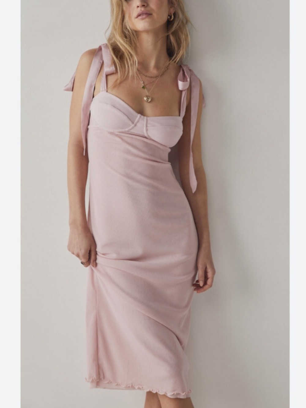 Free People Intimately Got Glam Mesh Tie Shoulder midi slip dress